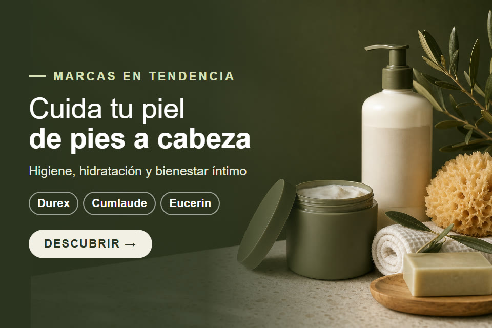 Cuida tu piel de pies a cabeza. Higiene, hidratación y bienestar íntimo. Marcas destacadas: Durex, Cumlaude, Eucerin. Descubrir.